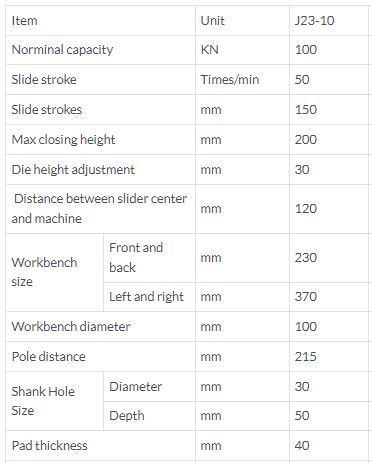 J10 eccentric press specs